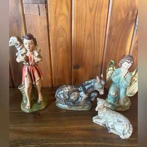 Vintage MCM nativity crèche shepherd, angel, and animals